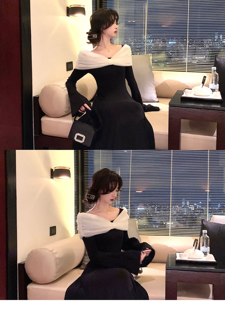 【dress】チュールドッキングニットワンピース　N3460