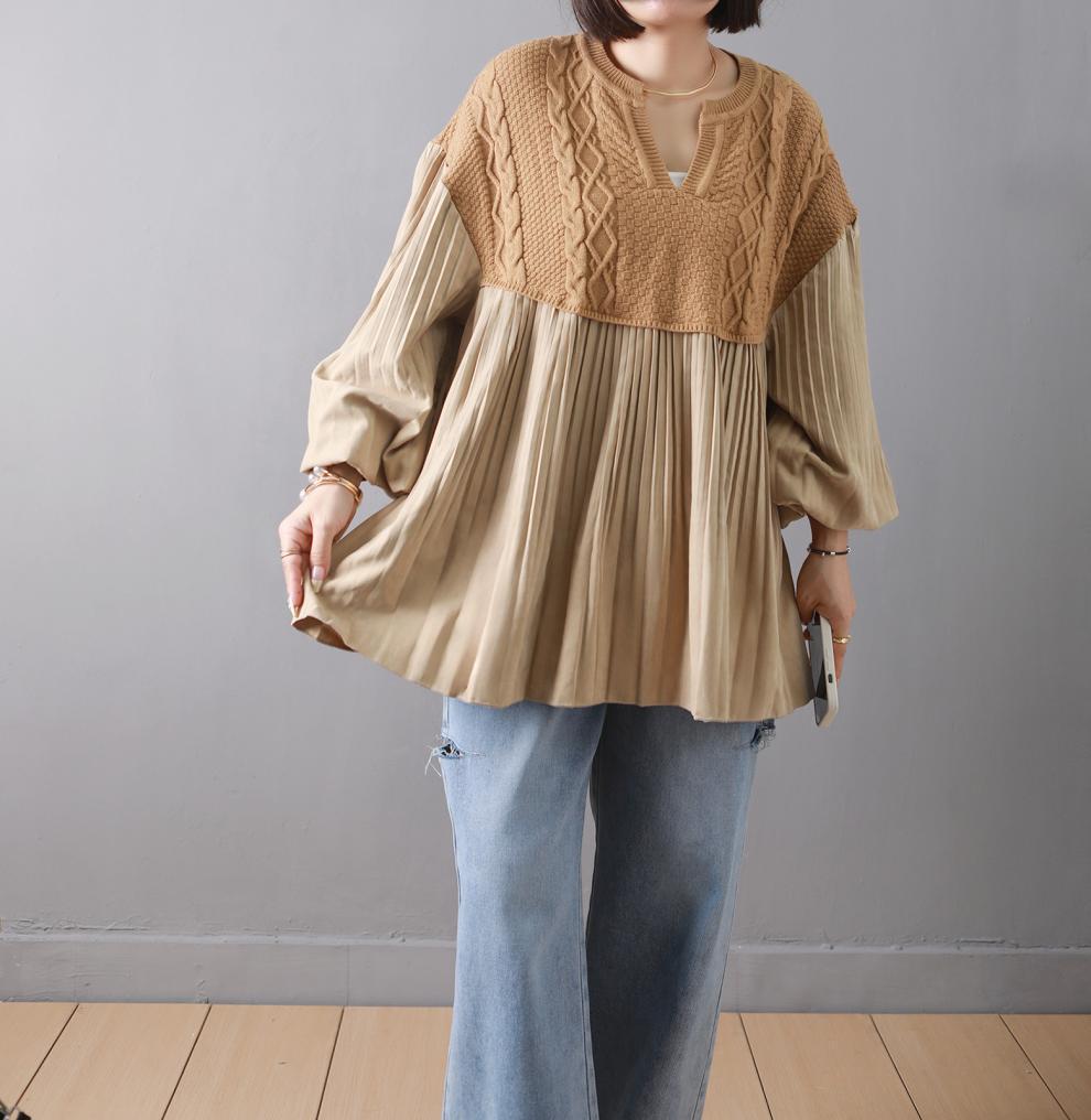 【tops】ニット切り替えトップス　M26842