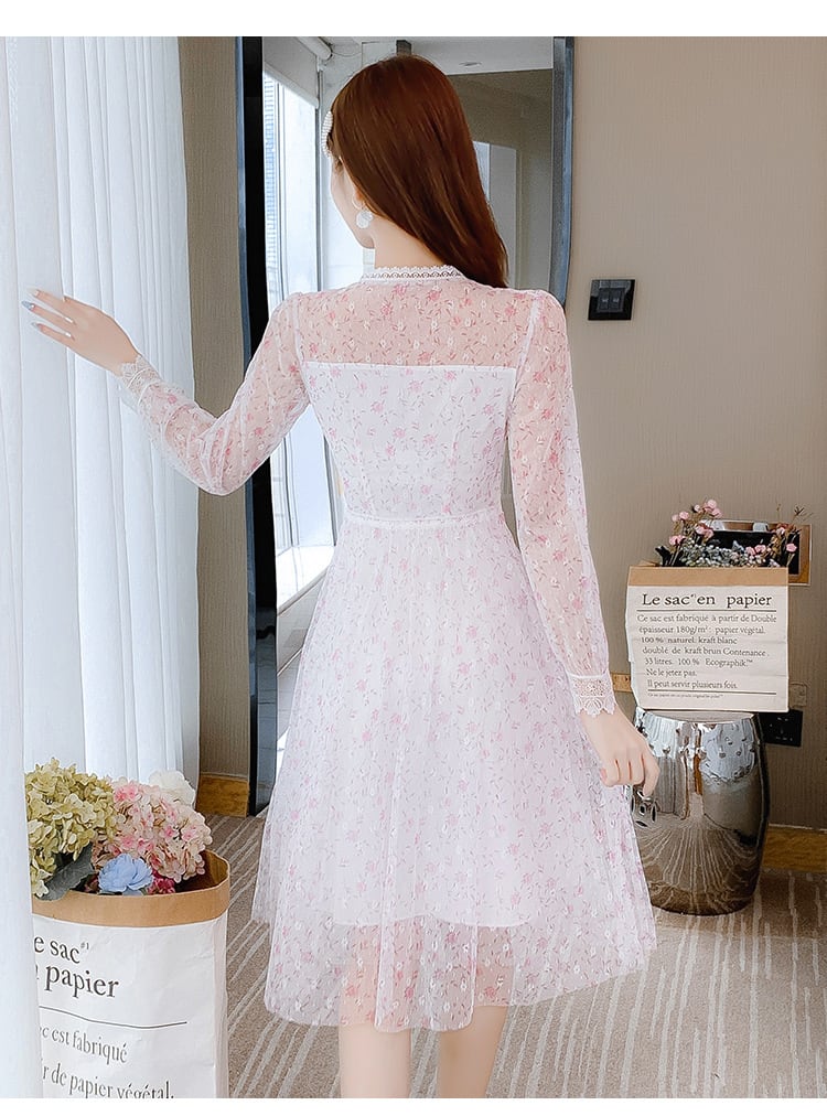【dress】人気アイテム ! スウィートレース花柄ワンピース　M17265
