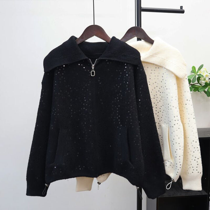 【outer】スパンコール付きニットカーディガン Q7438