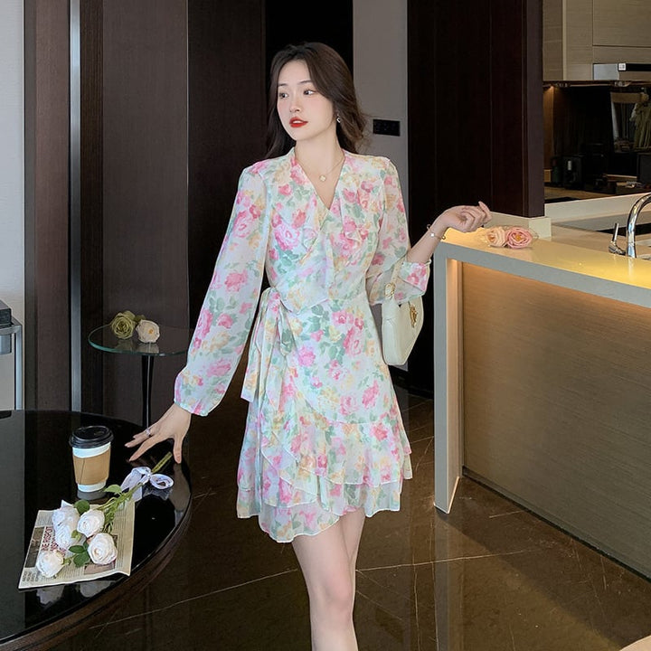 【dress】Vネック花柄ワンピース　M17956