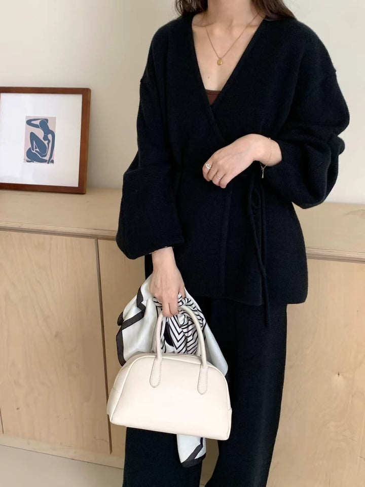 【set】カシュクールニットトップス×ワイドパンツセット　N2765