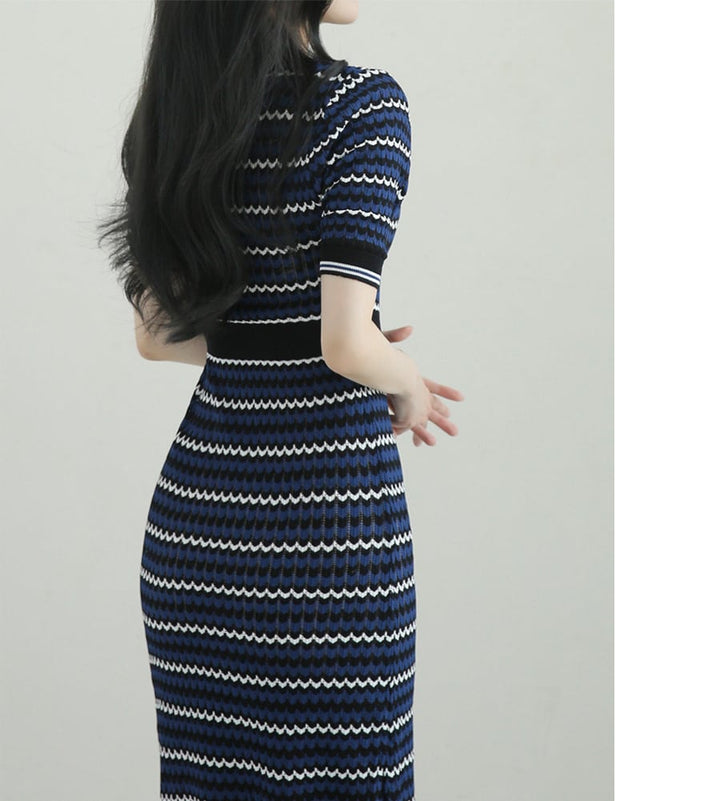 【dress】ボーダー柄ニットワンピース　M24916