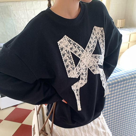 【tops】レースリボン付きプルオーバー　M26593