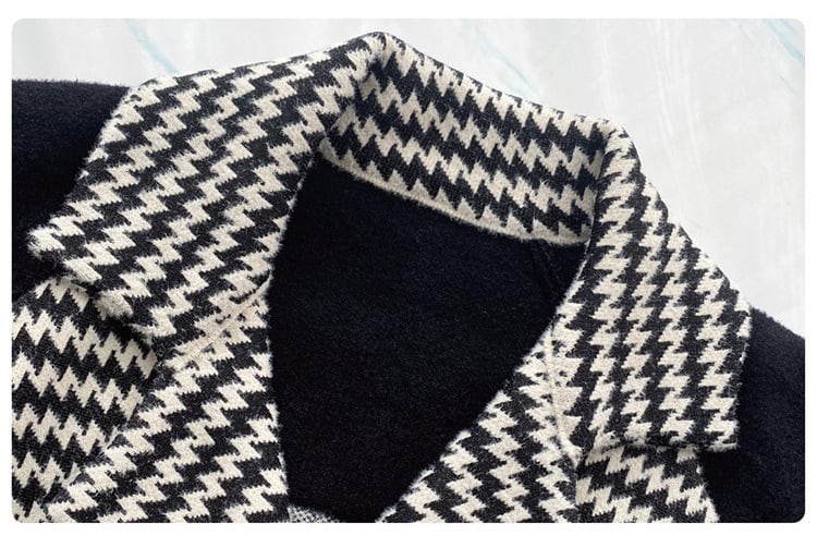 【outer】千鳥格子ドッキングニットコート　M18143