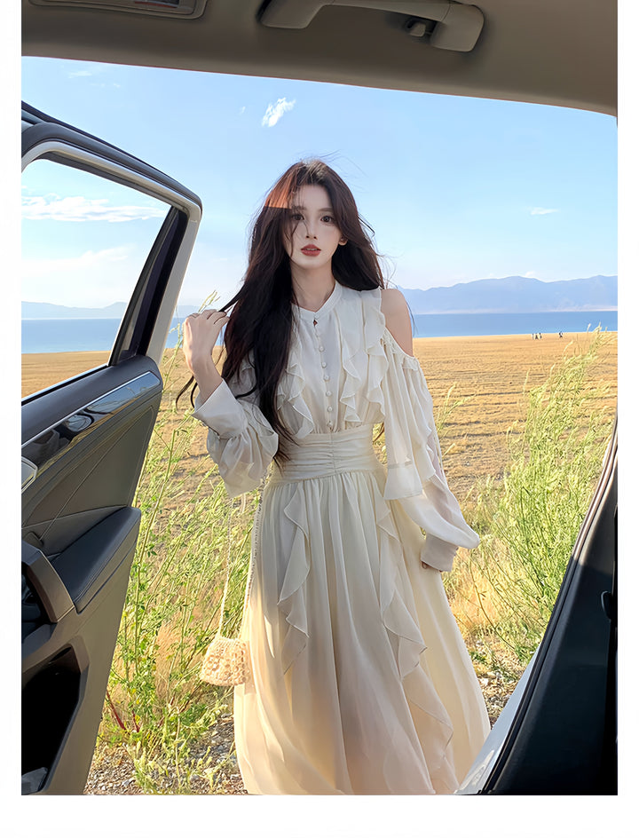 【dress】オフショルフリルロングワンピース　N3284