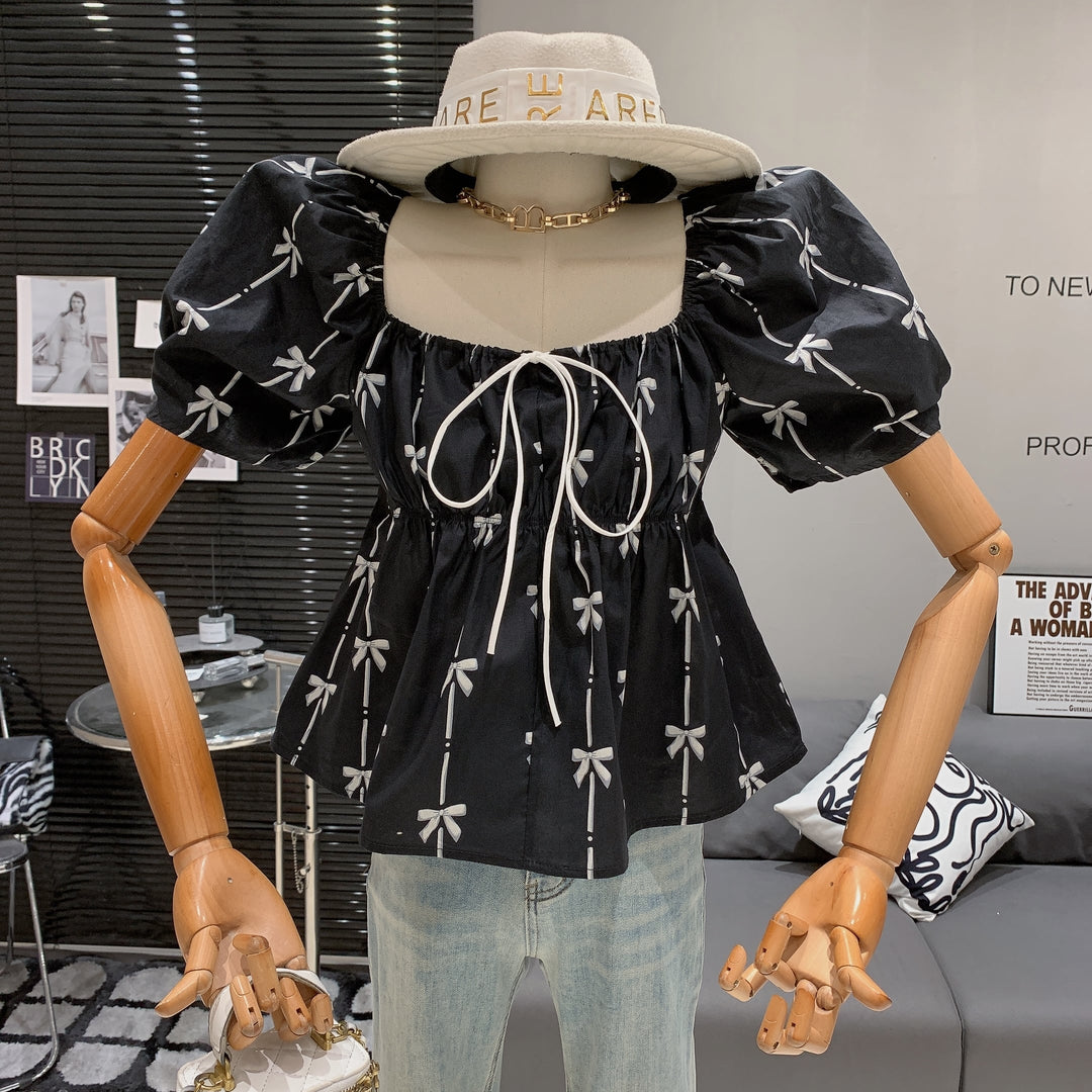 【tops】リボンプリントトップス　M25274