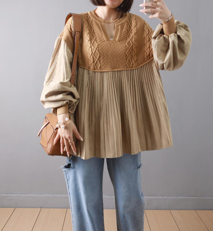 【tops】ニット切り替えトップス　M26842