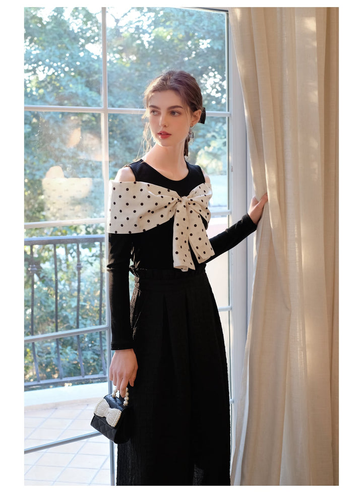 【tops】オフショルダーリボンニットトップス　N2796