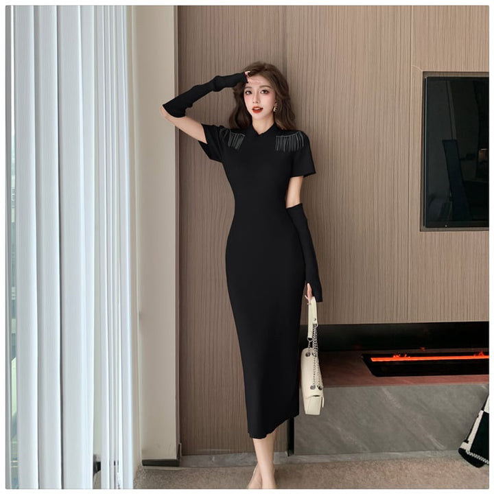 【dress】ニットワンピースアームカバー付き　M18252