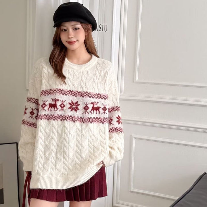 【tops】ノルディック柄ニットトップス Q7466
