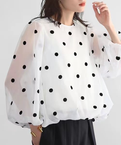 【tops】ドット柄切り替えトップス　M26990