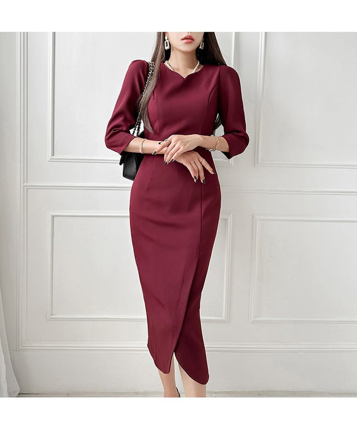 【dress】OL、通勤7分袖スリットデートワンピース　M17727