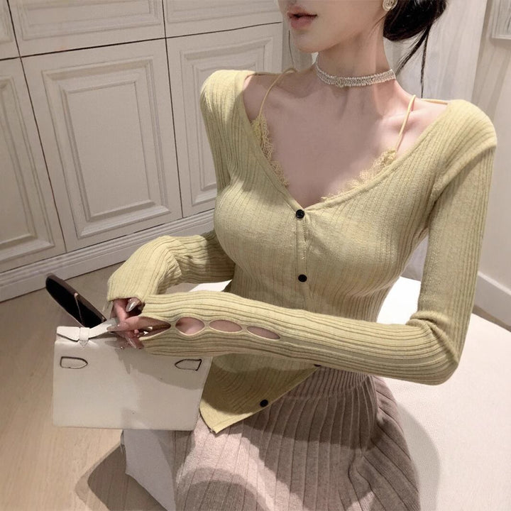 【tops】ドッキングニットトップス　M28694