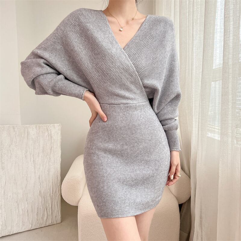 【dress】Vネックニットワンピース　M18363