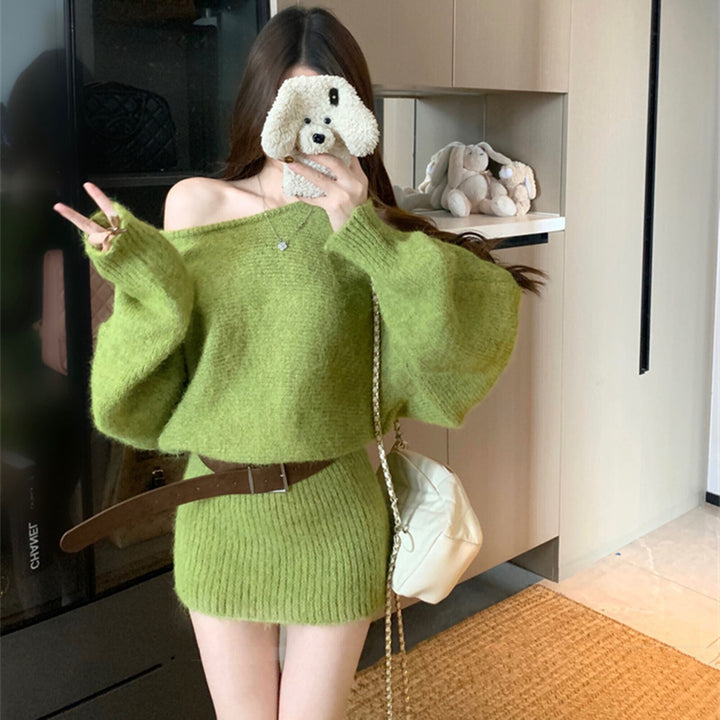 【dress】オフショルニットミニワンピース　N3359