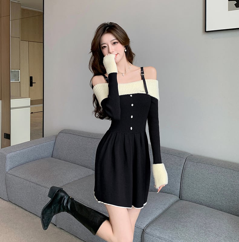 【dress】オフショルダーニットワンピース　M18362