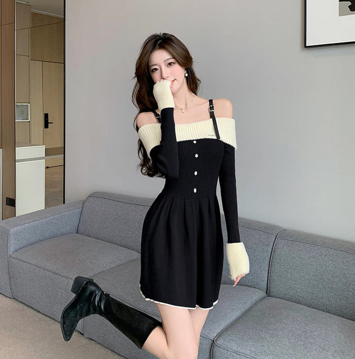 【dress】オフショルダーニットワンピース　M18362