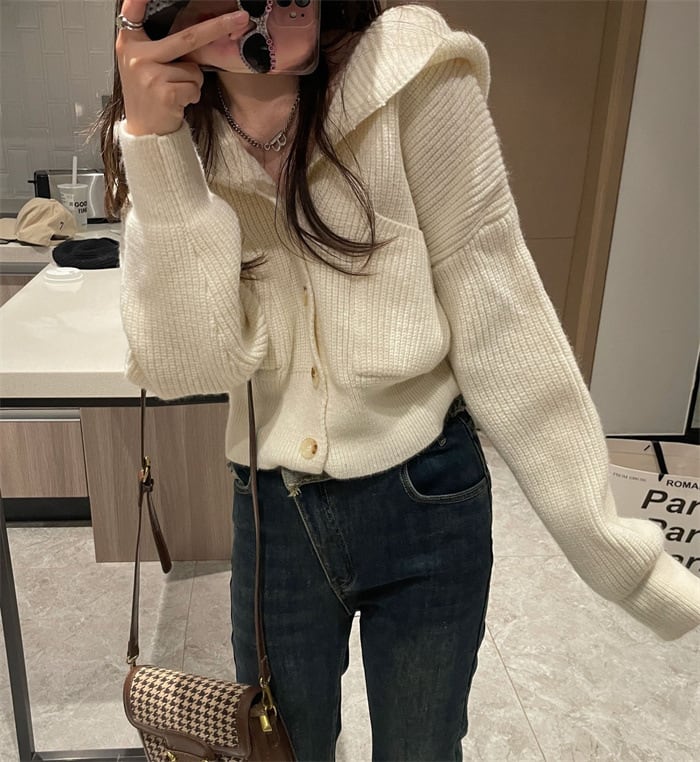 【outer】フード付きニットカーデ　M18145