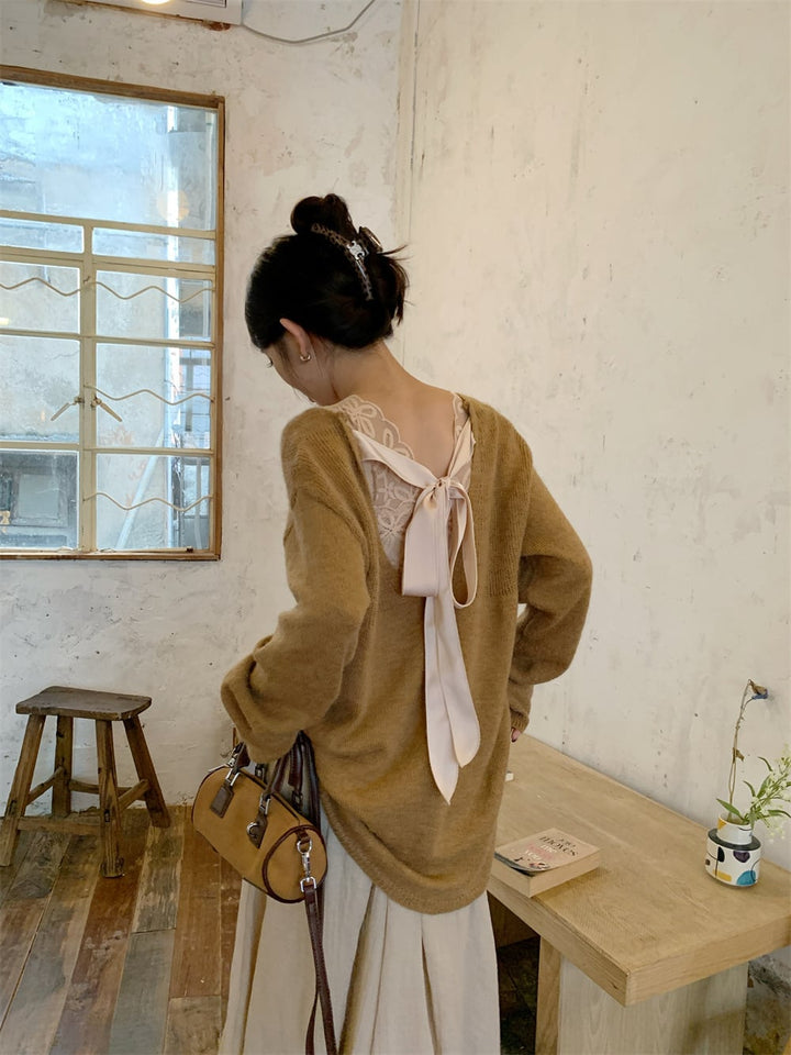 【set】レースキャミソール×バックリボンニットセーター×スカートセット　M27675
