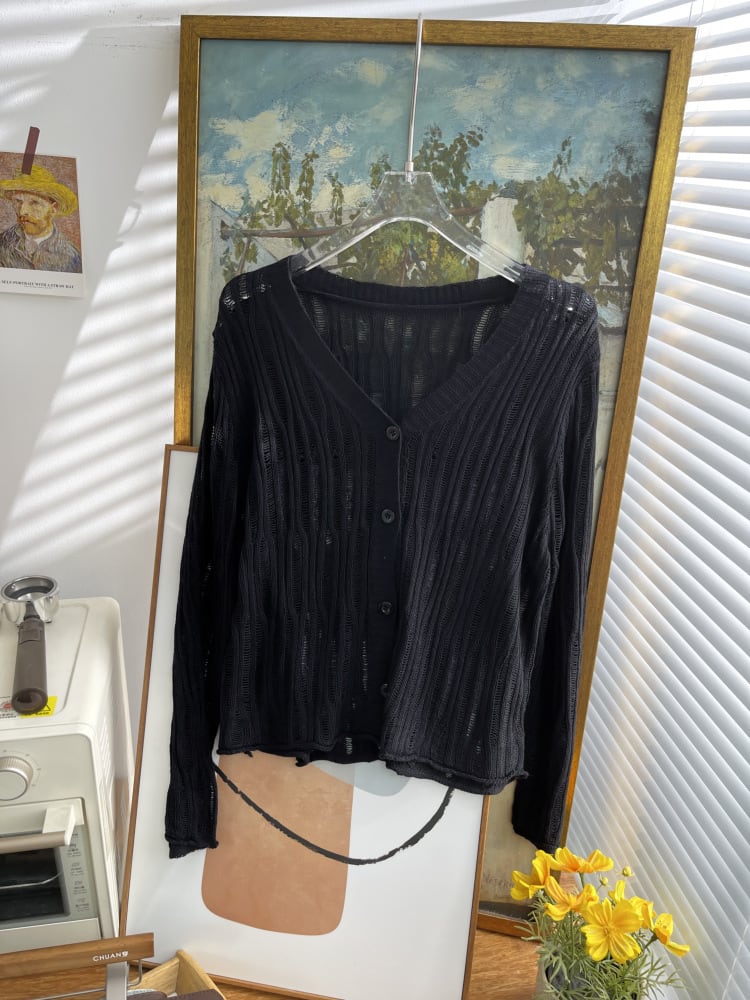 【outer】カットワーク薄手ニットカーデ　M24937