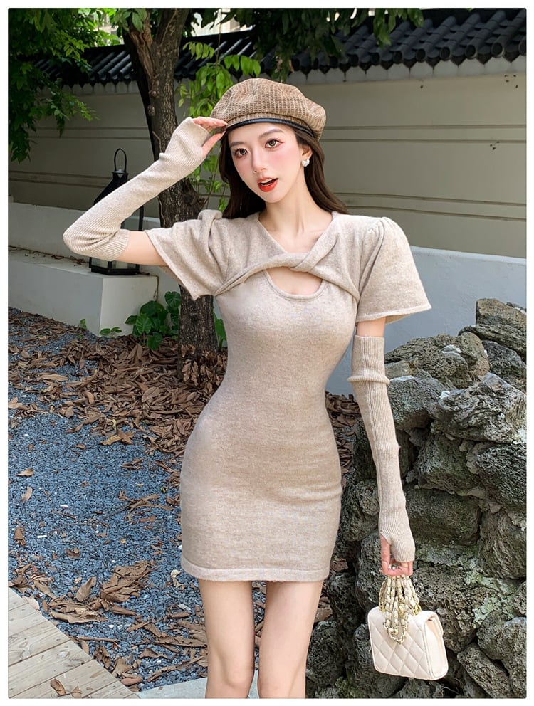 【dress】ニットワンピースアームカバー付き　M26583