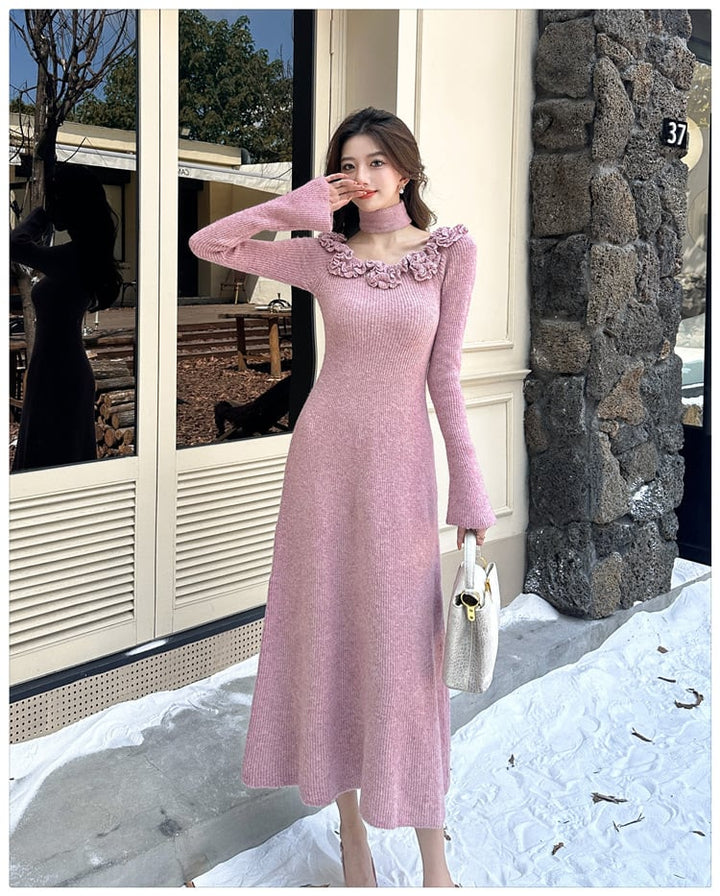 【dress】立体フラワーニットワンピース　M27289