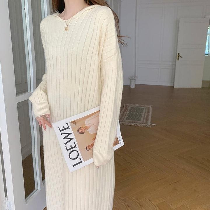 【dress】韓国系シンプルフード付きニットワンピース　M17494