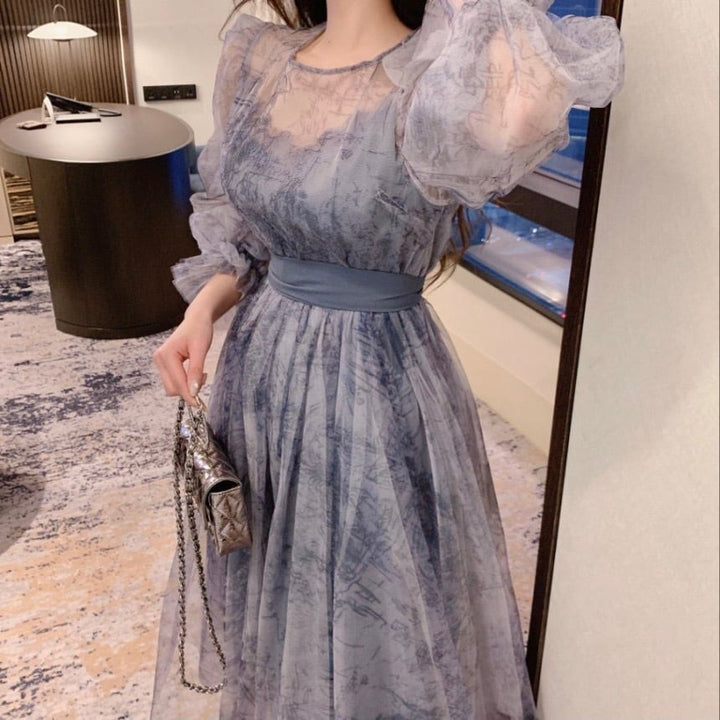 【dress】パフスリーブチュールワンピース　M30144