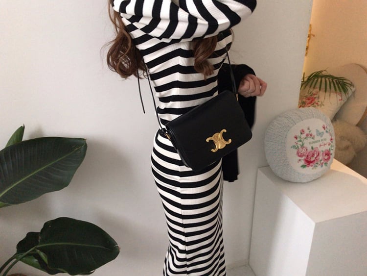 【dress】ボーダー柄Vネック配色ニットワンピース　M17717