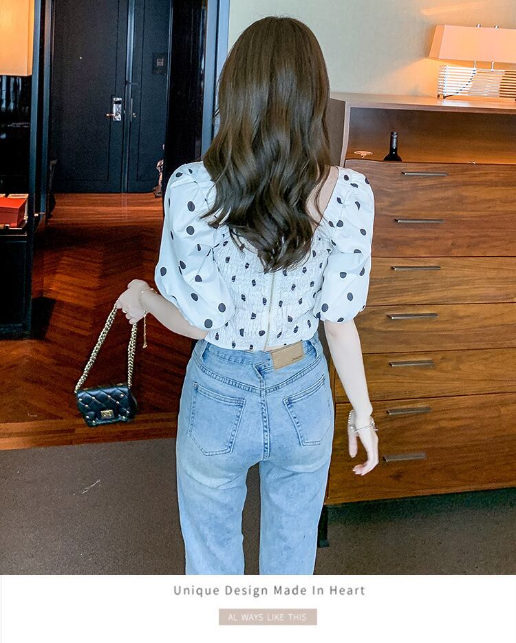 【tops】好感度UPスウィートパフスリーブドット柄トップス　M17298