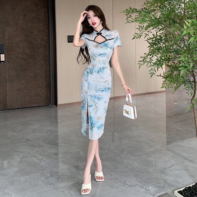 【dress】美人度アップエレガントプリントワンピース　M17168