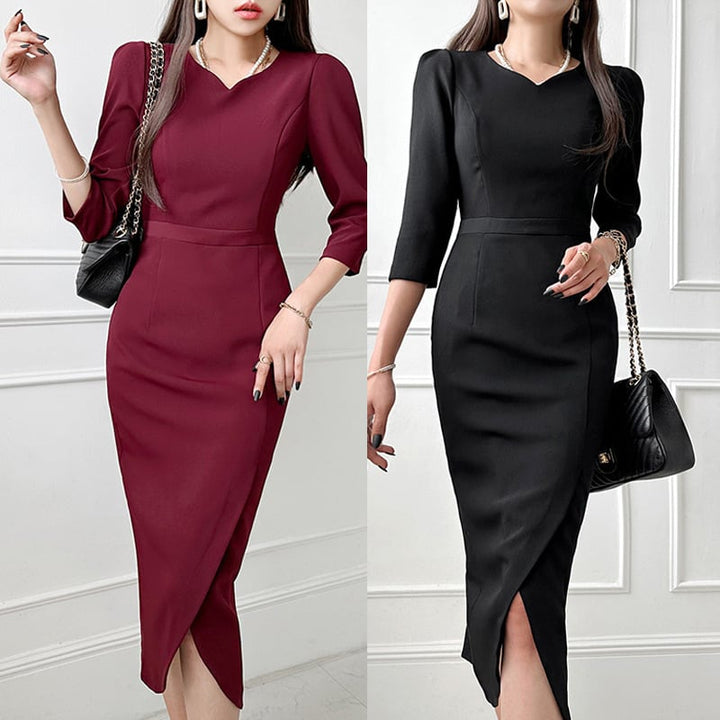 【dress】OL、通勤7分袖スリットデートワンピース　M17727