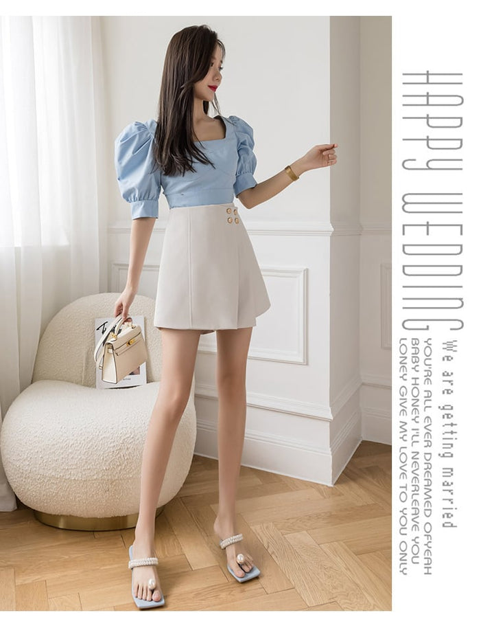 【bottoms】ボタンデザインキュロットパンツ　M29621