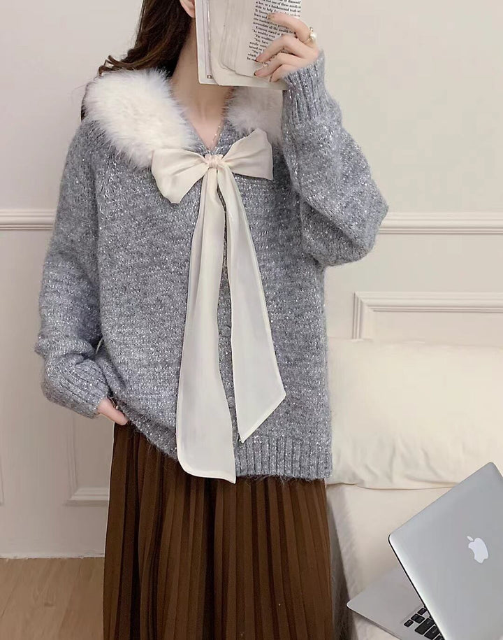【outer】ファー付きニットカーデ　M28080