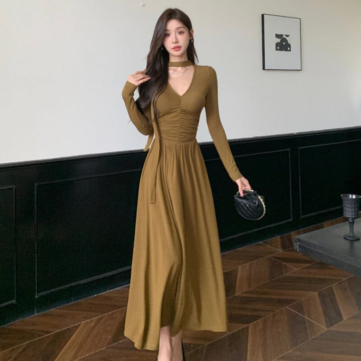 【dress】スカーフ付きAラインワンピース Q6911