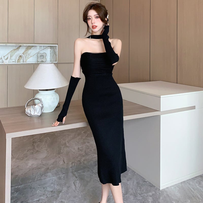 【dress】韓国系超人気スリットセクシーデートワンピース　M17230