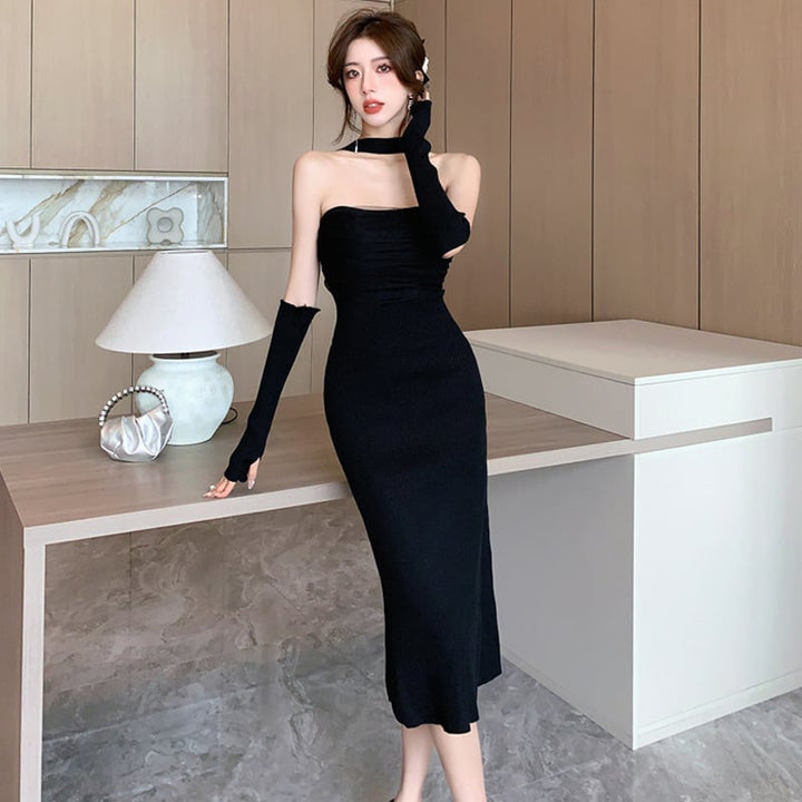 【dress】韓国系超人気スリットセクシーデートワンピース　M17230
