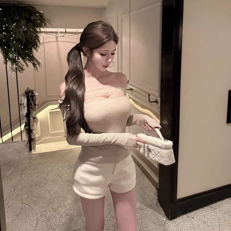 【tops】チュールドッキングニットトップス Q7952