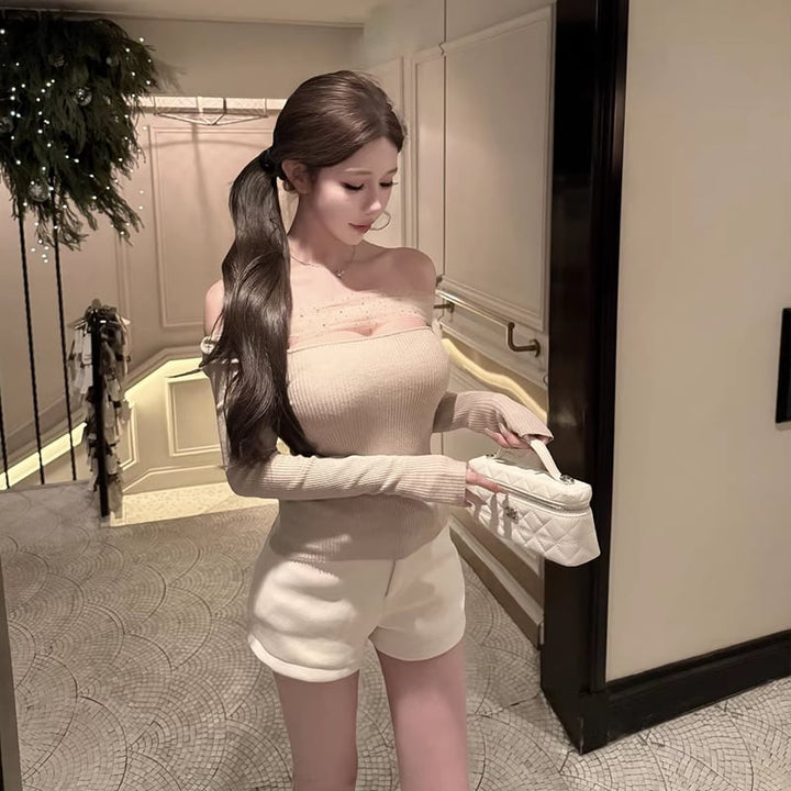 【tops】チュールドッキングニットトップス Q7952