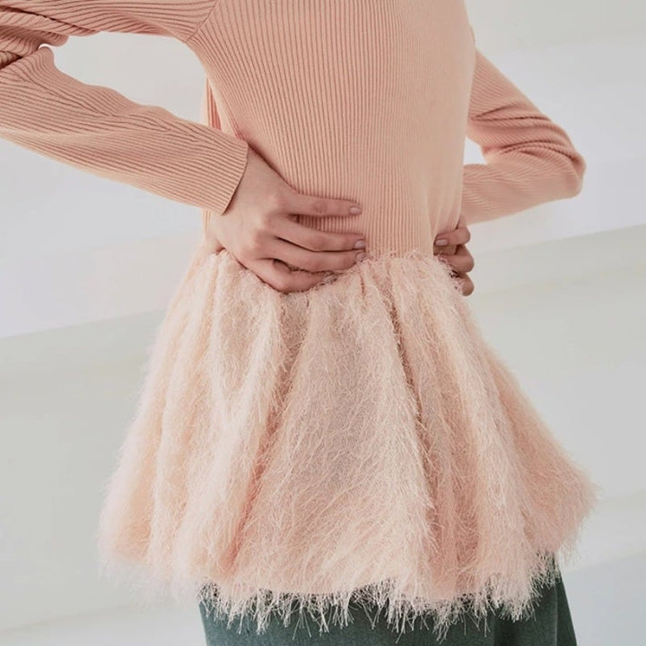 【tops】ペプラムシャギードッキングニットトップス　M28684