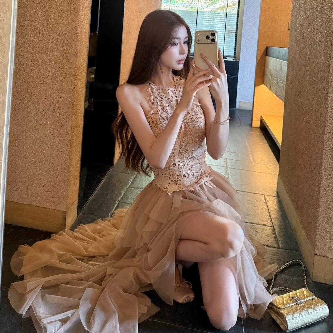 【dress】レースドッキングチュールワンピース N3590