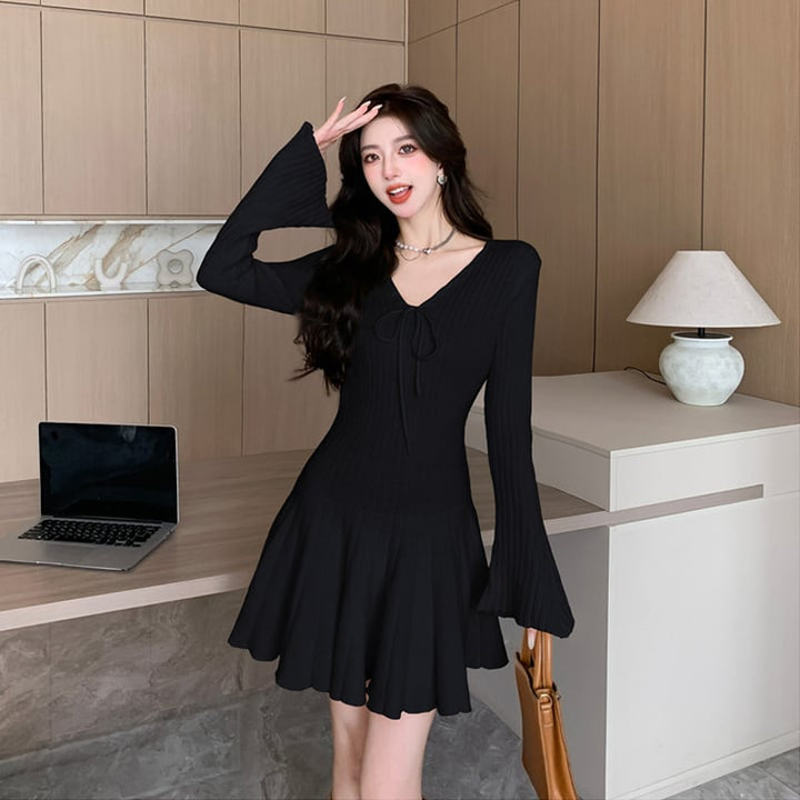 【dress】フレアニットワンピース Q6936