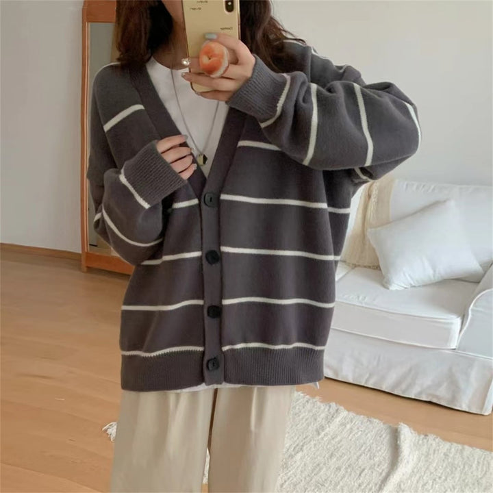 【outer】ボーダー柄ニットカーデ　M25954