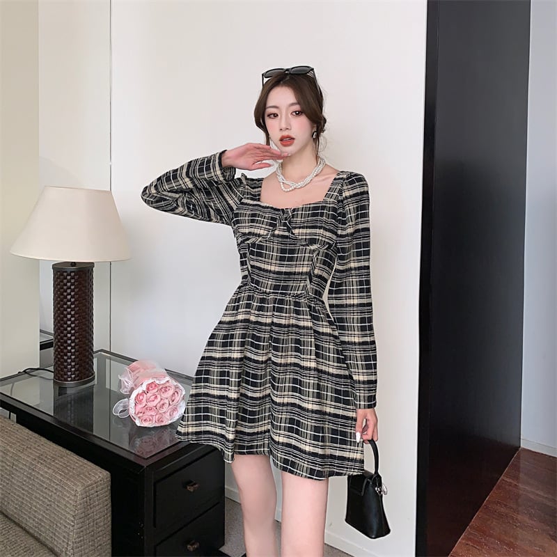 【dress】好感度UPチェック柄デートワンピースオシャレ　M17408