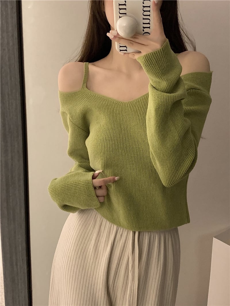 【tops】オフショルダーニットトップス　M26579