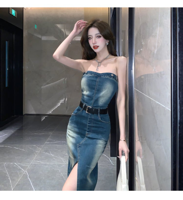 【dress】韓国系ファッションセクシーデニムワンピース　M17191