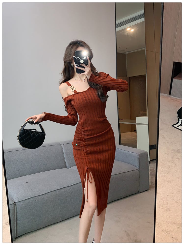 【dress】オフショルダーニットワンピース　M25521