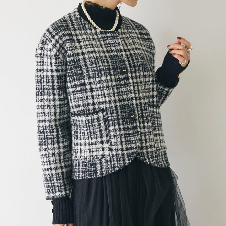 【outer】チェック柄ショートコート　M28385