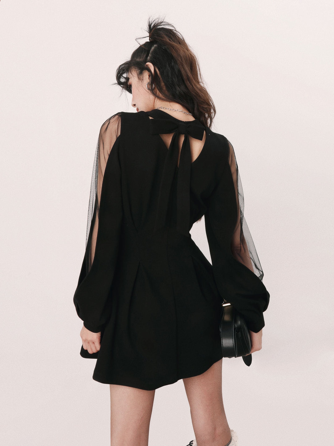 【dress】バックリボンチュールスリーブミニワンピース　N3484